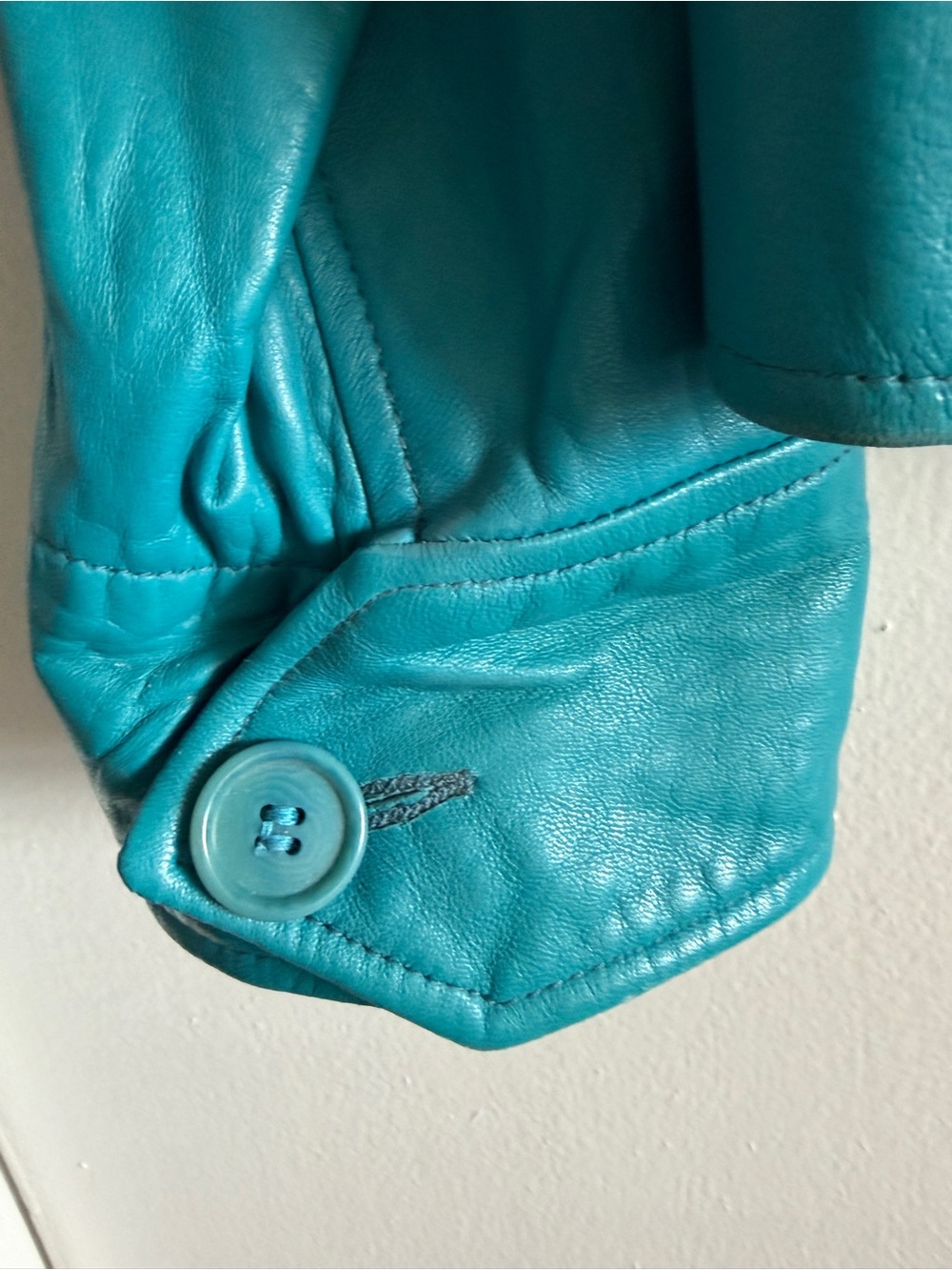 VINTAGE RALPH LAUREN Made in USA Teal Leather Jacket Size 8 - Picture 7 of 10